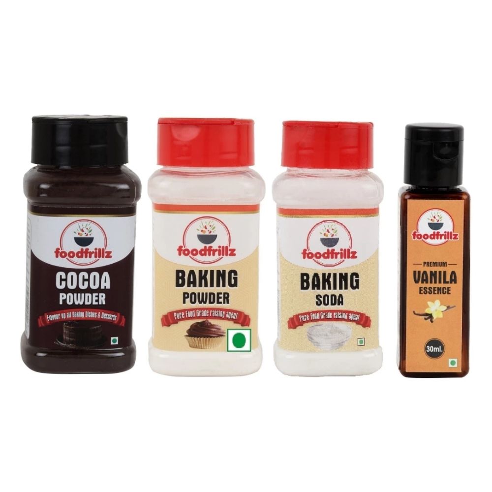 Cocoa Powder 60 gms, Baking Powder 100 gms, Baking Soda 140 gms, Vanilla Essence 30 ml