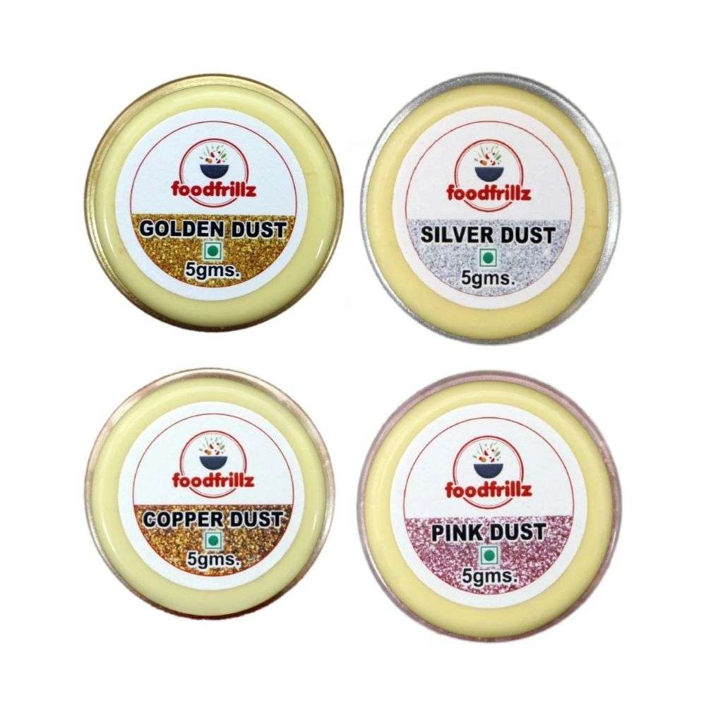 Golden, Silver, Copper & Pink Lustre Dust for Cake decoration, 5 g each (Pack of 4)
