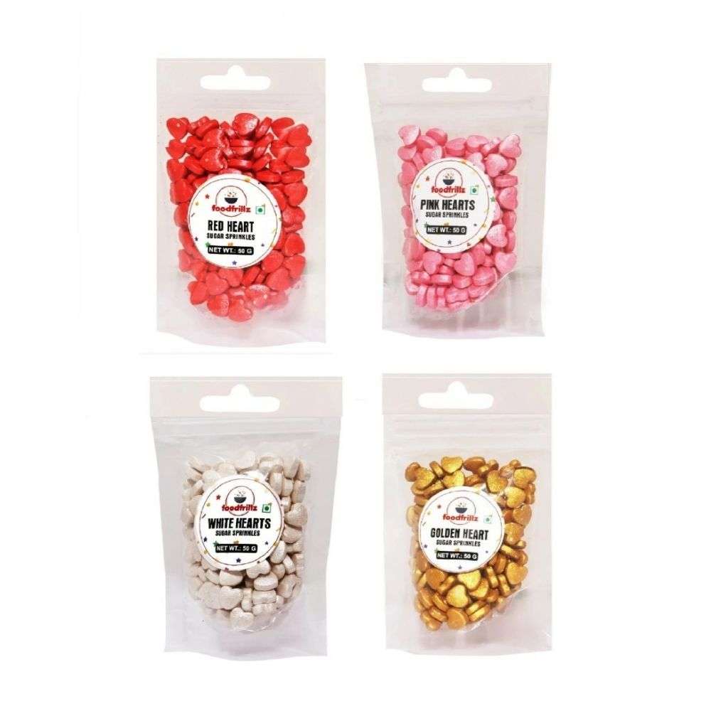 Hearts Sprinkles for Cake decoration (Red, White, Pink and Golden Heart Combo) 50 g each