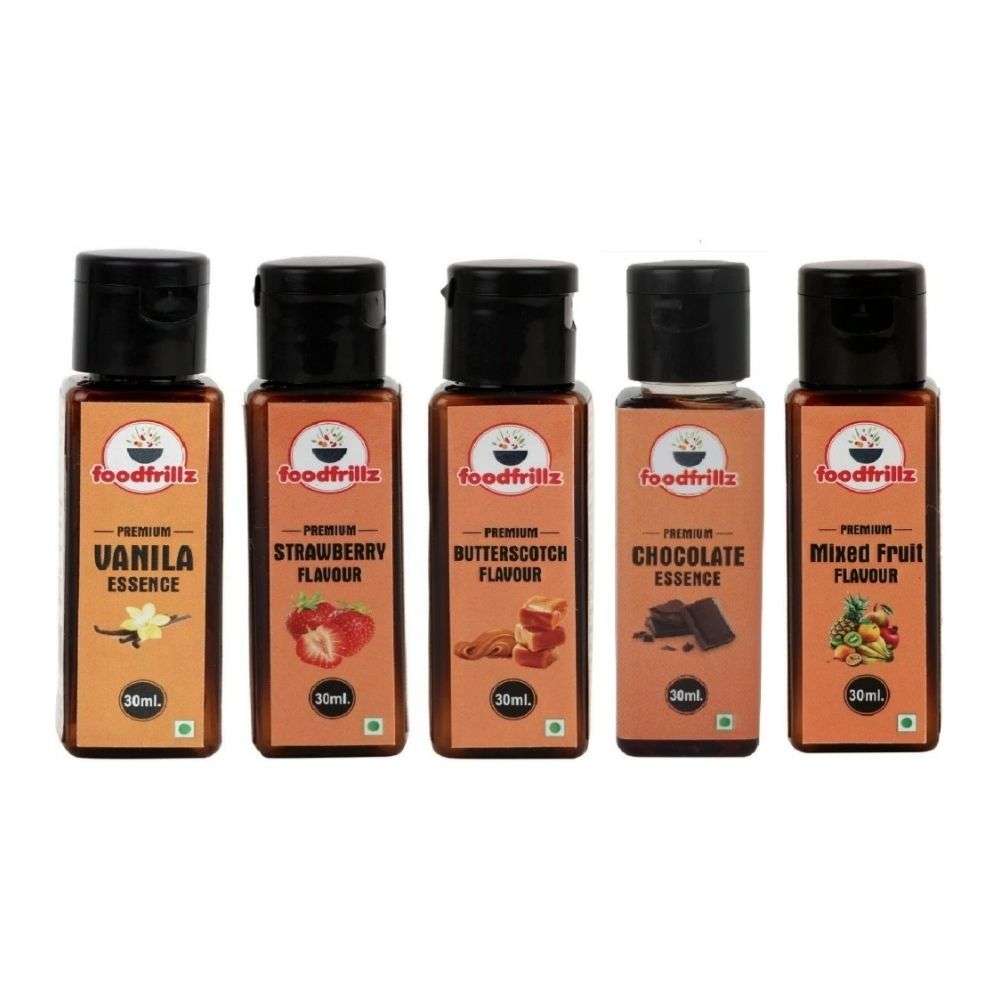 Vanilla, Butterscotch, Strawberry, Chocolate & Mix Fruit Food Essence, Pack of 5,(150 ml)