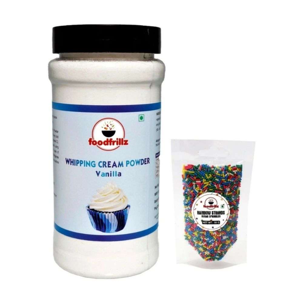 Whipping Cream Powder - All-Purpose / Vanilla (200)+ Rainbow Sprinkles for cake decoration (50 g), 250 g