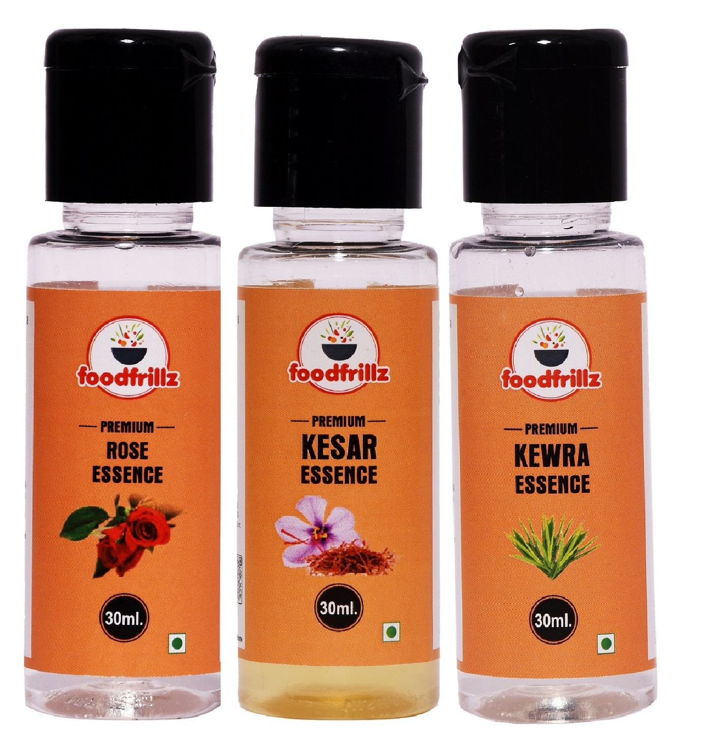foodfrillz Rose, Kesar & Kewra Food Flavor Essence, (30 ml x 3)