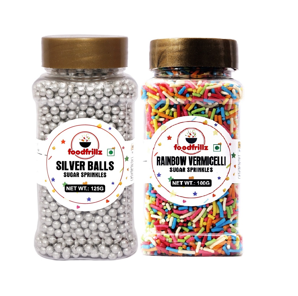 Silver Sugar Balls & Chocolate Sugar Strands, 100g each,200g