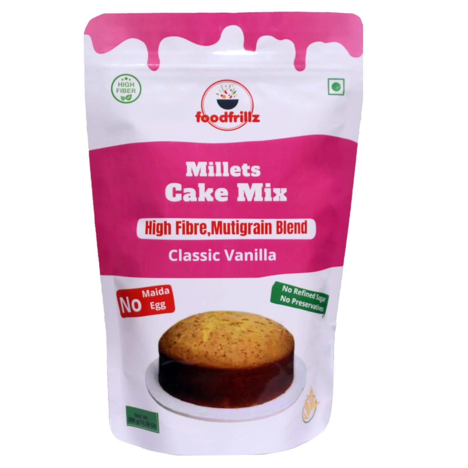 foodfrillz Millet Cake Mix - CLASSIC VANILLA, No Maida No refined Sugar, Premix, 300 g