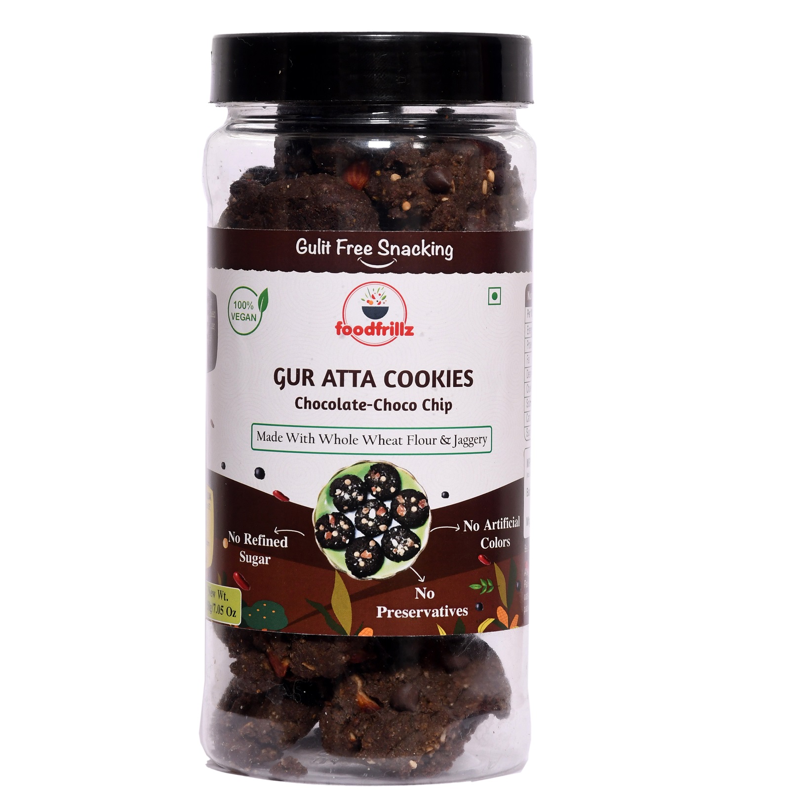 foodfrillz Gur-Atta Cookies (Chocolate) Jaggery-Whole Wheat flour, 150 g