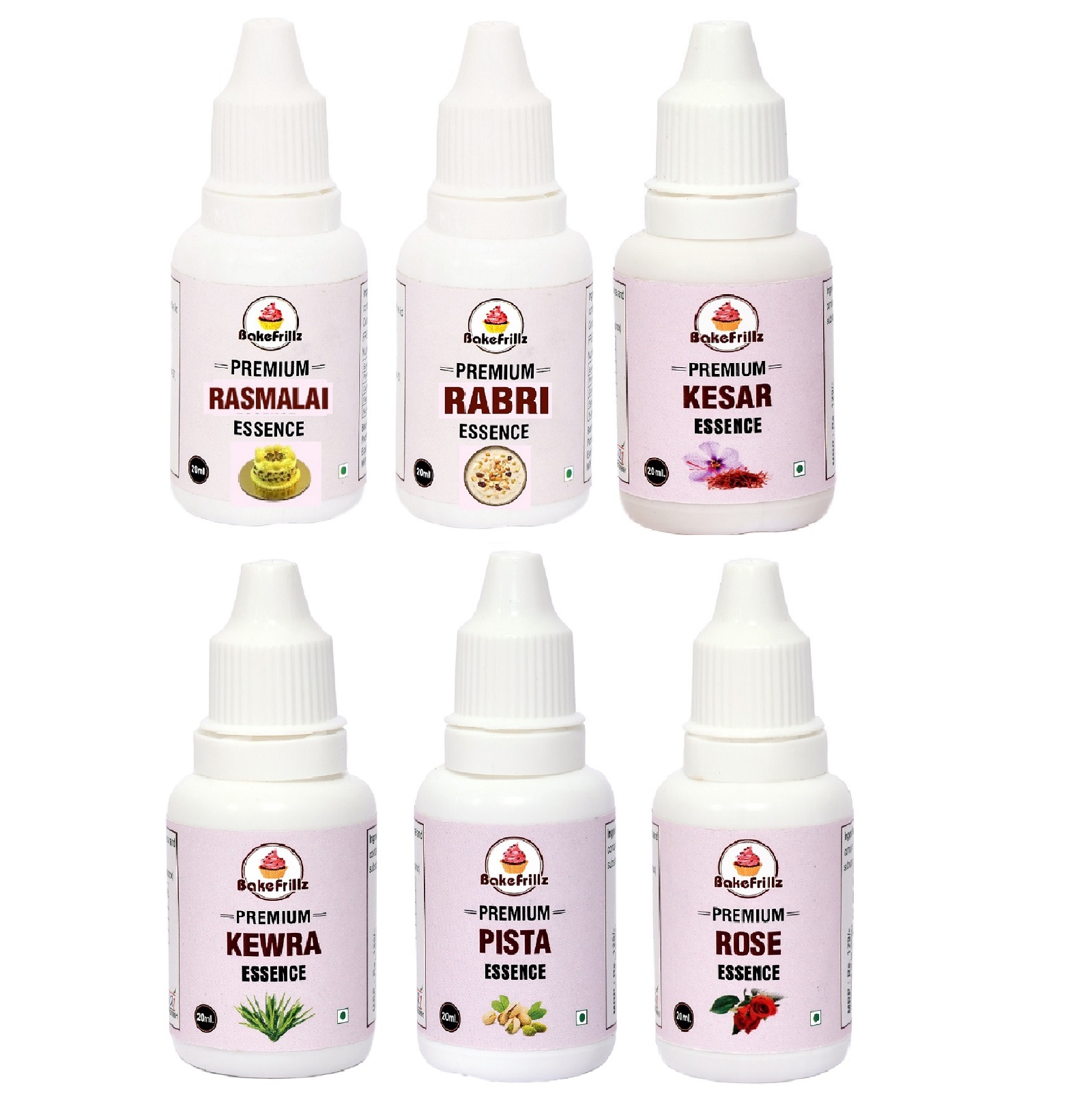 Bakefrillz Rose,Kesar,Kewra,Pista,Rabri & Rasmalai, Combo Pack (20 ml x 6)