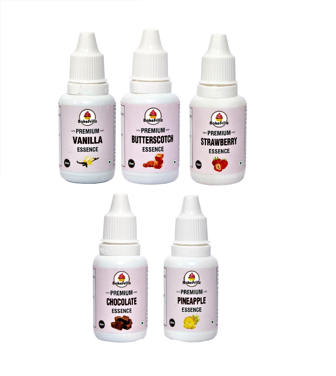 Bakefrillz Vanilla+Strawberry+Butterscotch+Pineapple+Chocolate, Combo Pack (20 ml x 5)